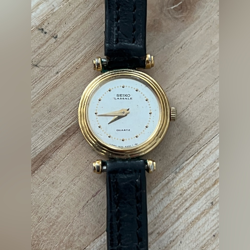 Seiko Lassale Rare Ladies Watch Vintage Stainless Dial Gold-Tone Case Leather - Picture 3 of 16